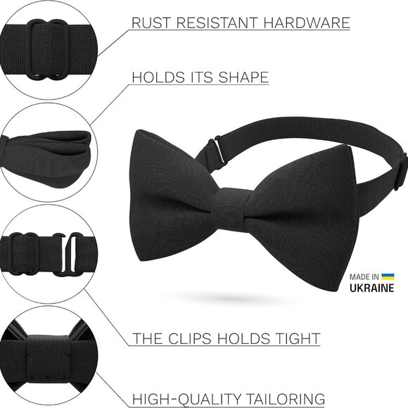 Versatile Unisex Black Bowtie - Pre-Tied, Lightweight & Perfect for Events - Picture 2 of 6